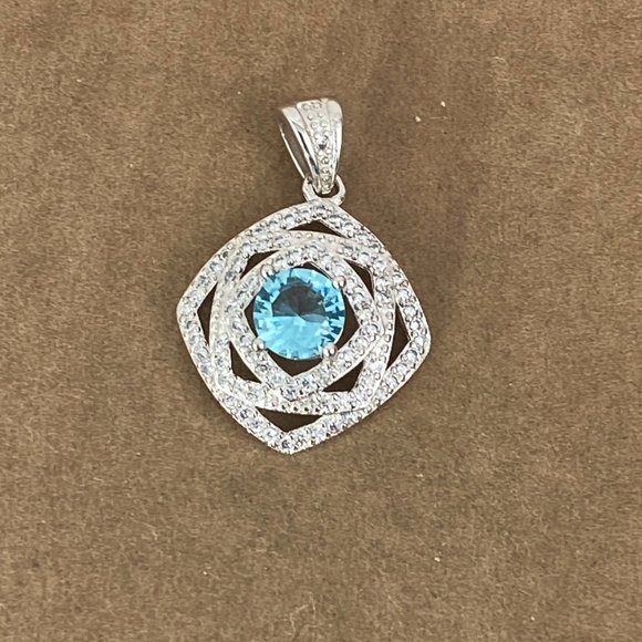 1CT Natural Aquamarine & CZ 925 Solid Sterling Silver Pendant - Picture 2 of 4